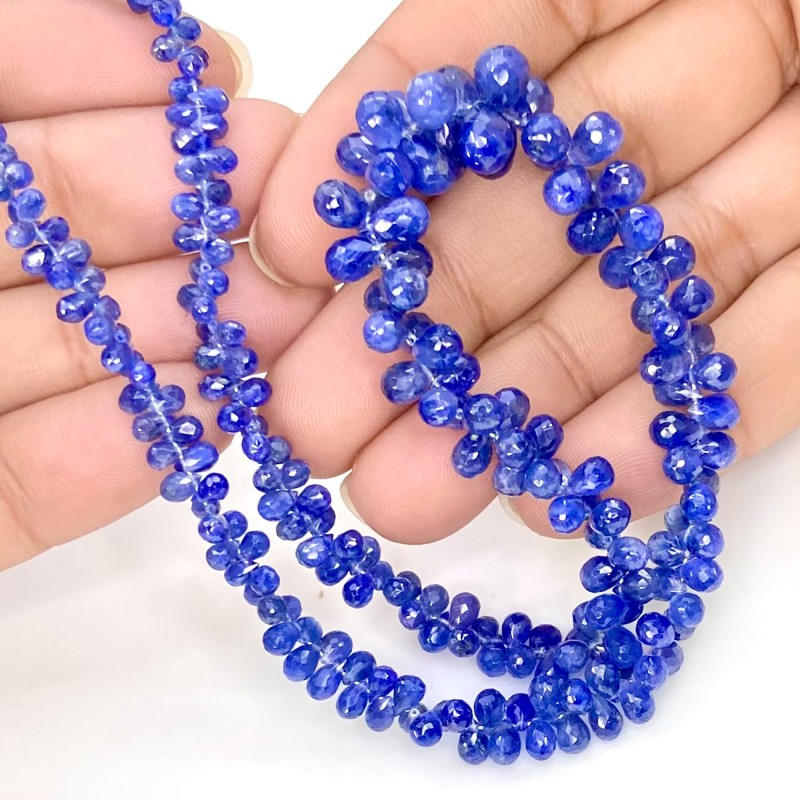 Blue Sapphire 3-8mm Briolette Drop Shape AA+ Grade 16 Inch Long Gemstone Beads Strand
