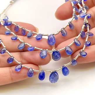 Blue Sapphire 5-12mm Smooth Pear Shape AA Grade Multi Strand Beads Layout - Total 3 Strands of 7-10 Inch