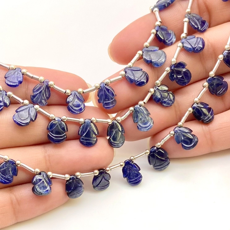 Blue Sapphire 7-11mm Carved Fancy Shape AA Grade Multi Strand Beads Layout - Total 3 Strands of 6-9 Inch