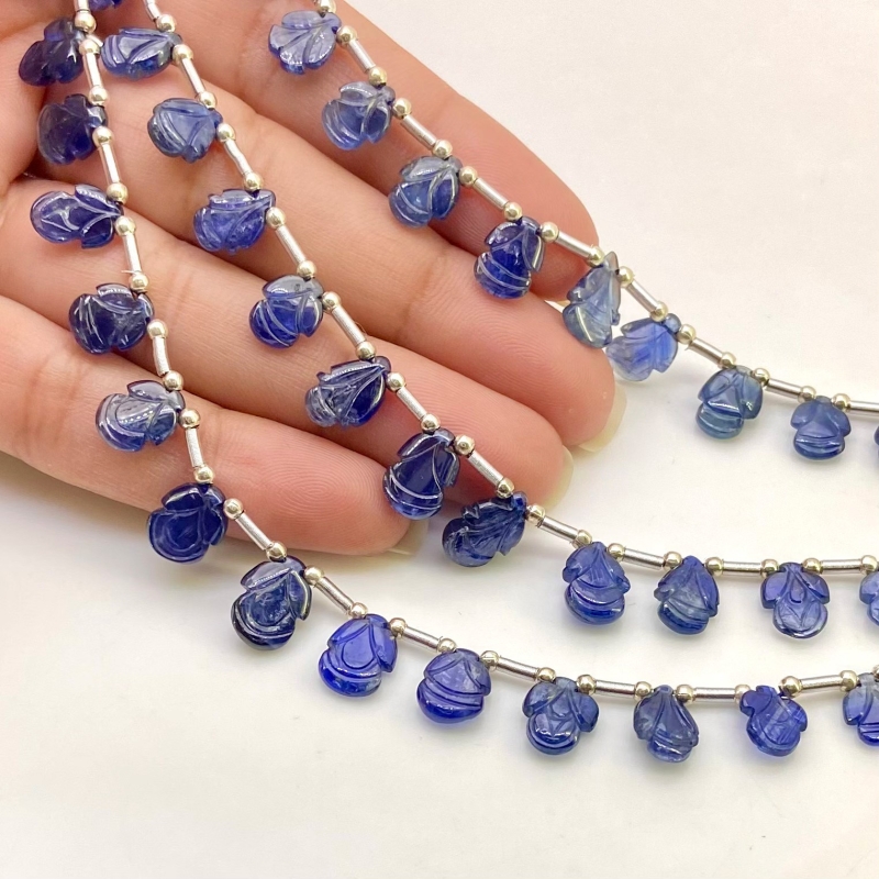 Blue Sapphire 7-10mm Carved Fancy Shape AA Grade Multi Strand Beads Layout - Total 3 Strands of 6-8 Inch