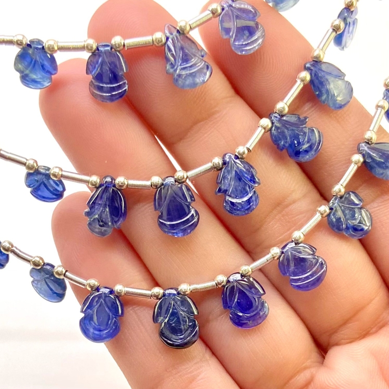 Blue Sapphire 7-10mm Carved Fancy Shape AA Grade Multi Strand Beads Layout - Total 3 Strands of 6-8 Inch