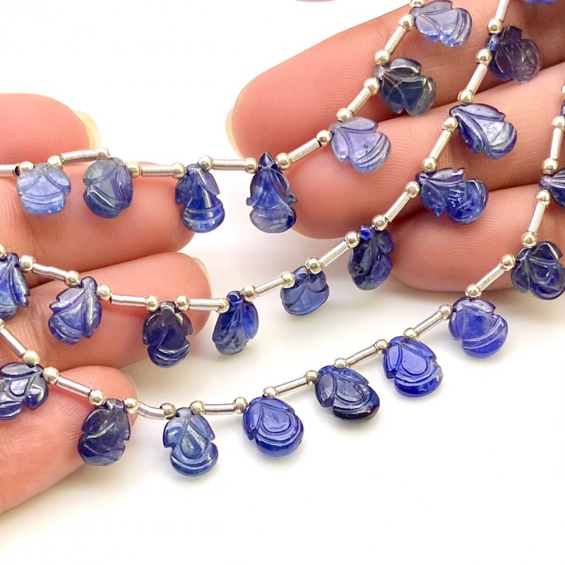 Blue Sapphire 7-10mm Carved Fancy Shape AA Grade Multi Strand Beads Layout - Total 3 Strands of 6-8 Inch