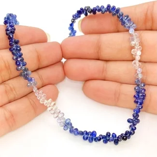 Blue Sapphire 3-4.5mm Briolette Drop Shape AA+ Grade Gemstone Beads Strand - Total 1 Strand of 15 Inch.