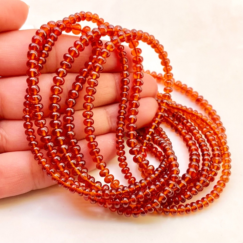 Hessonite Garnet 2.5-4.5mm Smooth Rondelle Shape AAA Grade Gemstone Beads Strand - Total 1 Strand of 16 Inch.