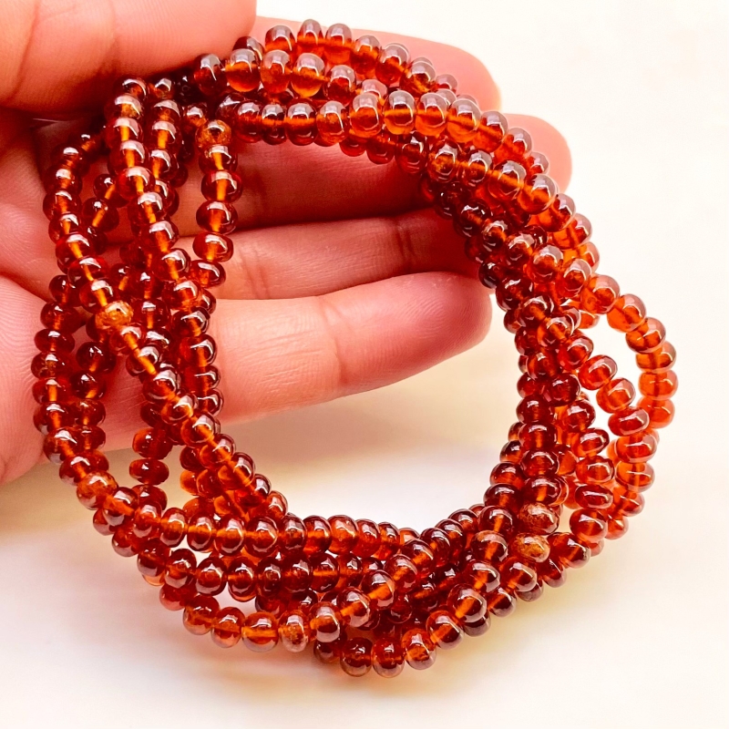 Hessonite Garnet 4.5-5.5mm Smooth Rondelle Shape AAA Grade Gemstone Beads Strand - Total 1 Strand of 16 Inch.