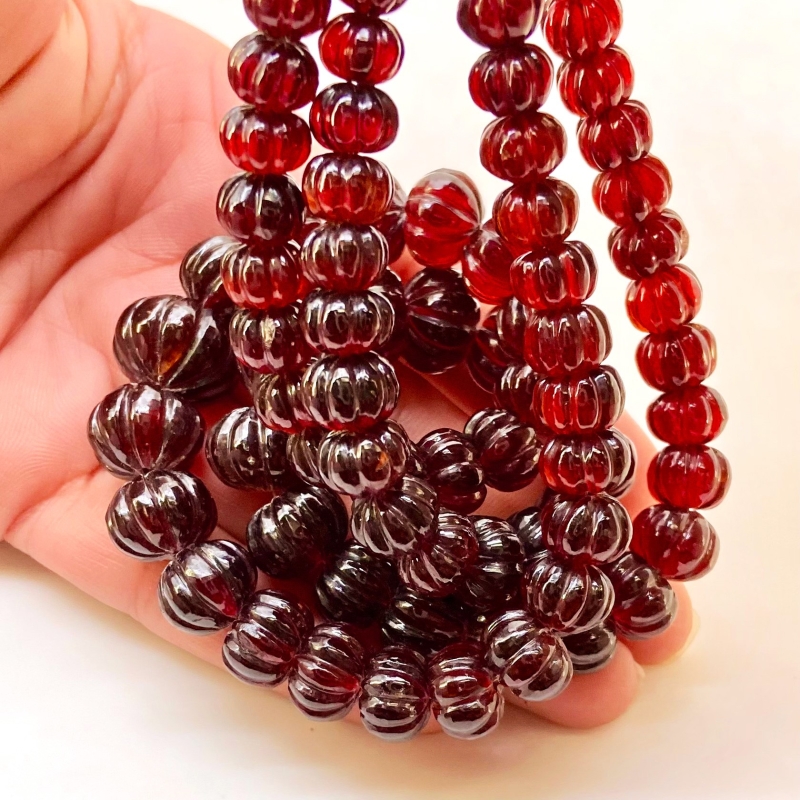 Hessonite Garnet 5-14mm Carved Melon Shape AA+ Grade Gemstone Beads Strand - Total 1 Strand of 14 Inch.