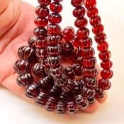 Hessonite Garnet 5-14mm Carved Melon Shape AA+ Grade Gemstone Beads Strand - Total 1 Strand of 14 Inch.