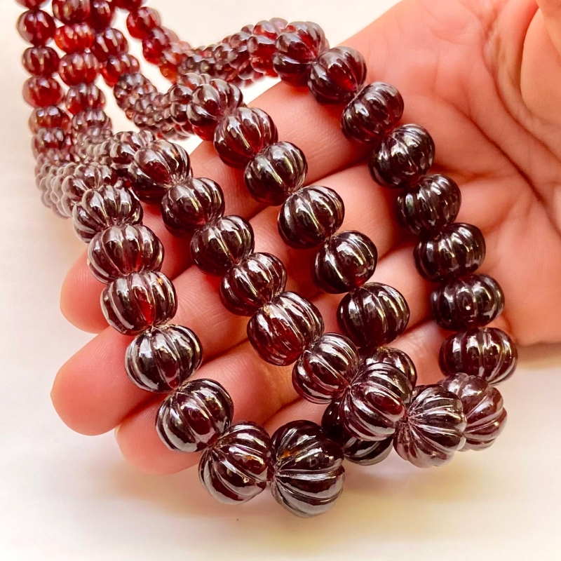Hessonite Garnet 5-14mm Carved Melon Shape AA+ Grade Gemstone Beads Strand - Total 1 Strand of 14 Inch.