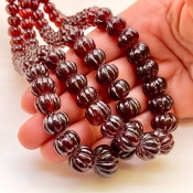 Hessonite Garnet 5-14mm Carved Melon Shape AA+ Grade Gemstone Beads Strand - Total 1 Strand of 14 Inch.