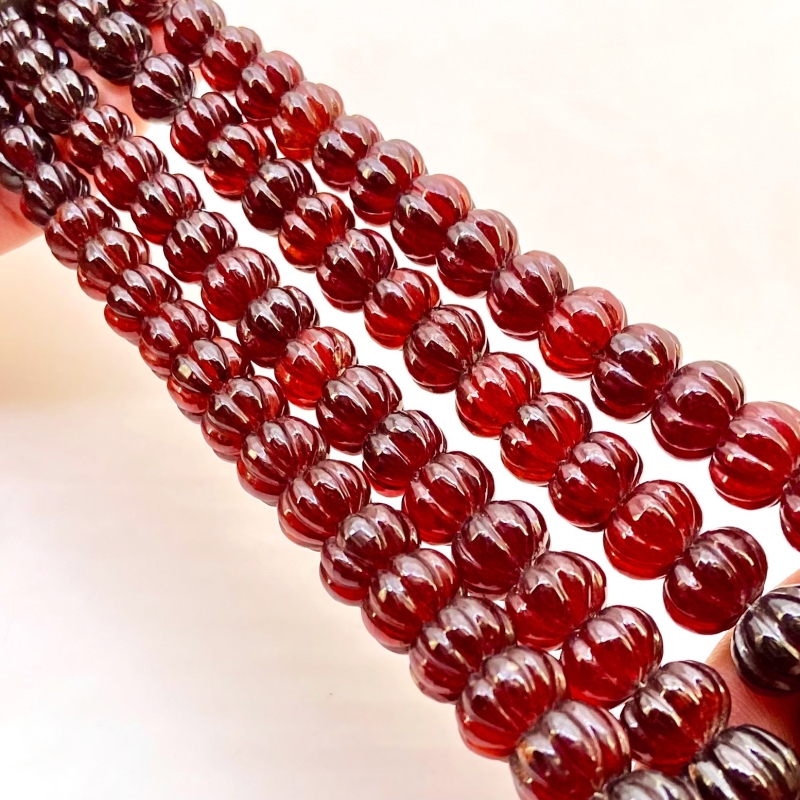 Hessonite Garnet 5-14mm Carved Melon Shape AA+ Grade Gemstone Beads Strand - Total 1 Strand of 14 Inch.