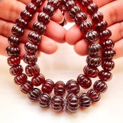 Hessonite Garnet 5-14mm Carved Melon Shape AA+ Grade Gemstone Beads Strand - Total 1 Strand of 14 Inch.
