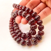 Hessonite Garnet 5-14mm Carved Melon Shape AA+ Grade Gemstone Beads Strand - Total 1 Strand of 14 Inch.
