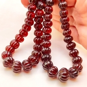 Hessonite Garnet 5-14mm Carved Melon Shape AA+ Grade Gemstone Beads Strand - Total 1 Strand of 14 Inch.