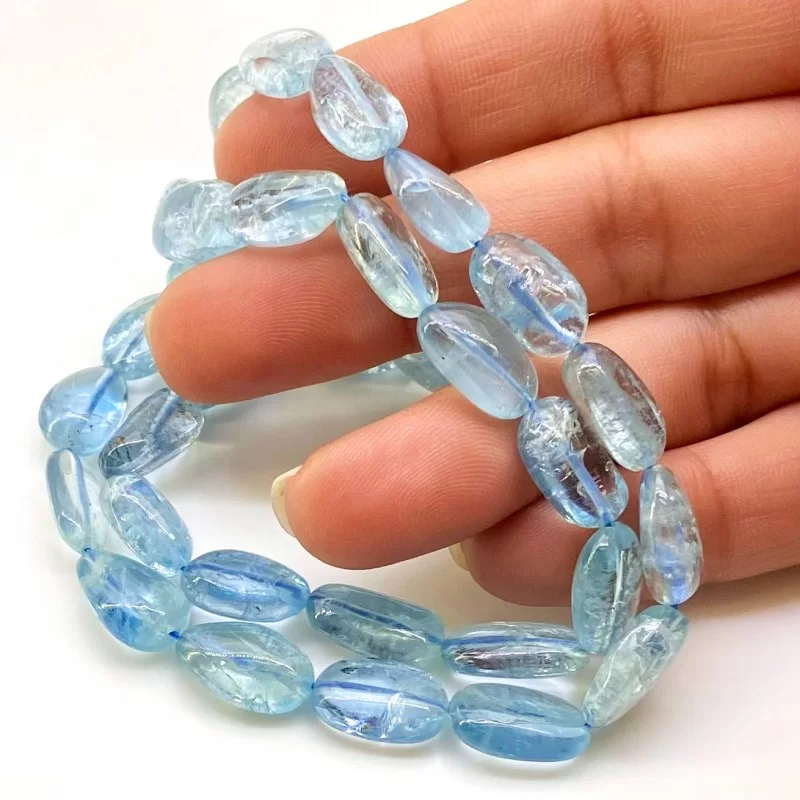 Aquamarine 8-13.5mm Smooth Nugget Shape AA+ Grade Gemstone Beads Lot - Total 2 Strands of 15 Inch.