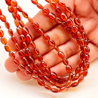 Hessonite Garnet 3-6mm Smooth Oval Shape AAA Grade Gemstone Beads Strand - Total 1 Strand of 19 Inch.