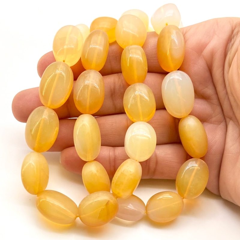 Fire Opal 15-18mm Smooth Oval Shape AA Grade Gemstone Beads Strand - Total 1 Strand of 18 Inch.