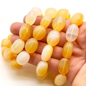 Fire Opal 15-18mm Smooth Oval Shape AA Grade Gemstone Beads Strand - Total 1 Strand of 18 Inch.