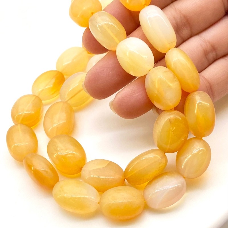 Fire Opal 15-18mm Smooth Oval Shape AA Grade Gemstone Beads Strand - Total 1 Strand of 18 Inch.