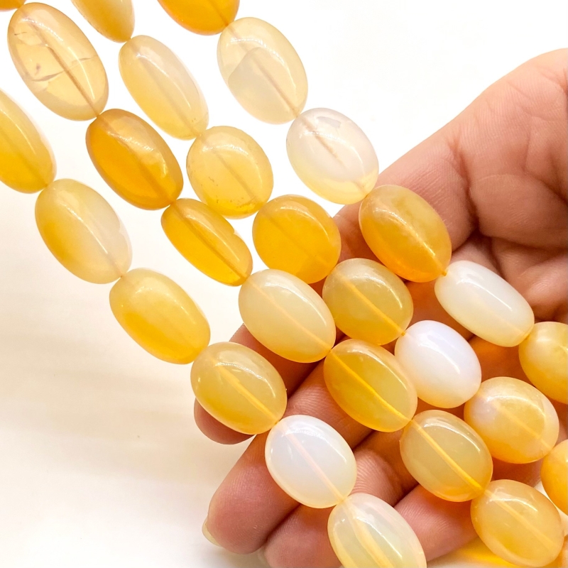 Fire Opal 15-18mm Smooth Oval Shape AA Grade Gemstone Beads Strand - Total 1 Strand of 18 Inch.