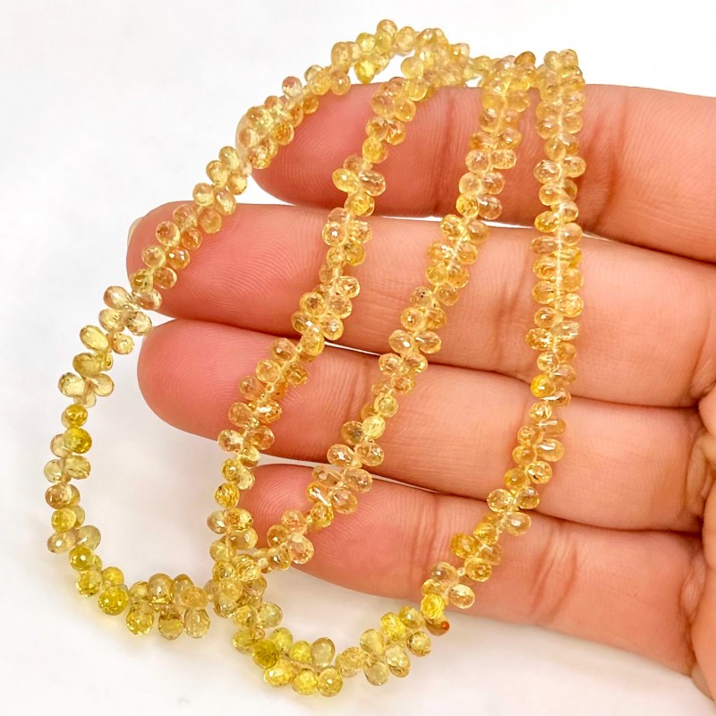 Yellow Sapphire 2.5-4mm Briolette Drop Shape AAA Grade 15 Inch Long Gemstone Beads Strand