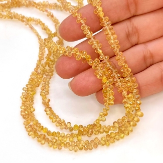 Yellow Sapphire 2.5-4.5mm Briolette Drop Shape AAA Grade Gemstone Beads Strand - Total 1 Strand of 15 Inch.