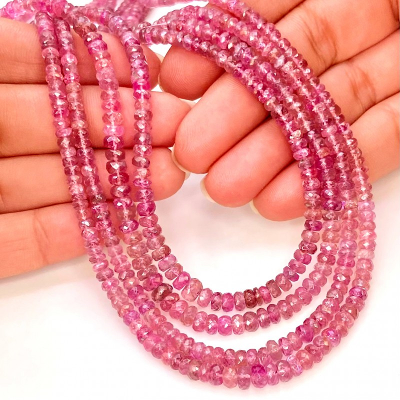 Pink Tourmaline 2.5-5mm Faceted Rondelle Shape AA Grade 16 Inch Long Gemstone Beads Strand