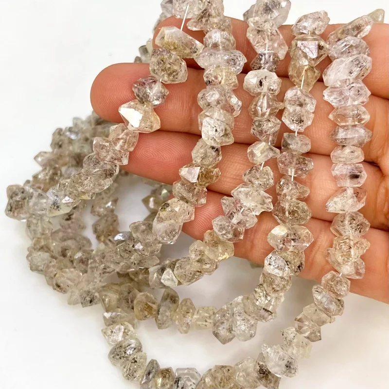 Herkimer Diamond 9-13mm Faceted Nugget Shape A Grade Gemstone Beads Lot - Total 5 Strands of 16 Inch.