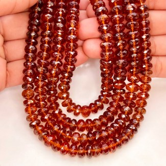 Hessonite Garnet 7-9mm Faceted Rondelle Shape AA Grade 16 Inch Long Gemstone Beads Strand