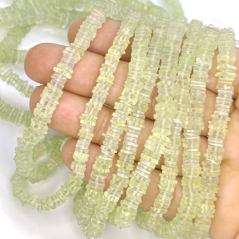 Prehnite 4-6mm Smooth Heishi Cube Shape AA Grade Gemstone Beads Strand - Total 1 Strand of 16 Inch.