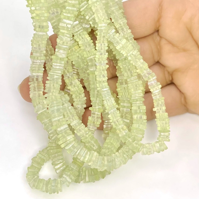Prehnite 4-6mm Smooth Heishi Cube Shape AA Grade Gemstone Beads Strand - Total 1 Strand of 16 Inch.