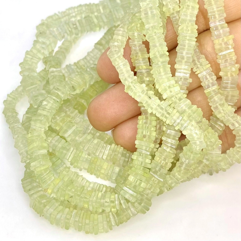 Prehnite 4-6mm Smooth Heishi Cube Shape AA Grade Gemstone Beads Strand - Total 1 Strand of 16 Inch.