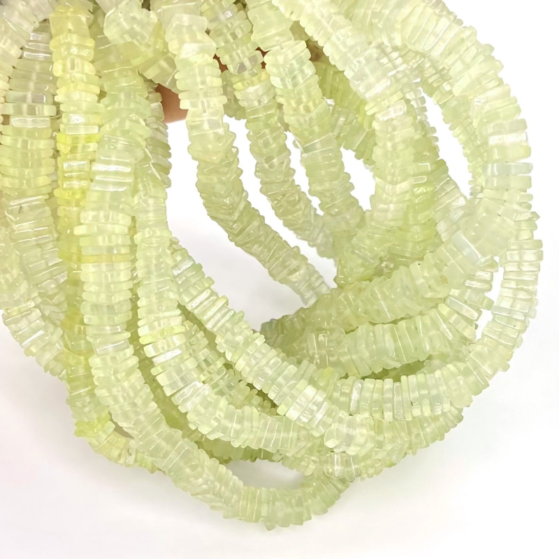 Prehnite 4-6mm Smooth Heishi Cube Shape AA Grade Gemstone Beads Strand - Total 1 Strand of 16 Inch.