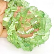 Prehnite 9-18mm Step Cut Nugget Shape AA Grade Gemstone Beads Strand - Total 1 Strand of 18 Inch.