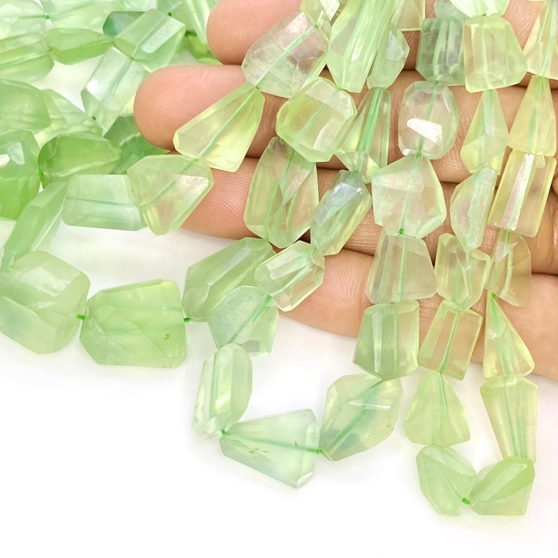 Prehnite 9-18mm Step Cut Nugget Shape AA Grade Gemstone Beads Strand - Total 1 Strand of 18 Inch.