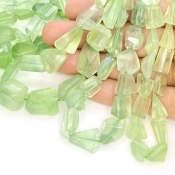 Prehnite 9-18mm Step Cut Nugget Shape AA Grade Gemstone Beads Strand - Total 1 Strand of 18 Inch.