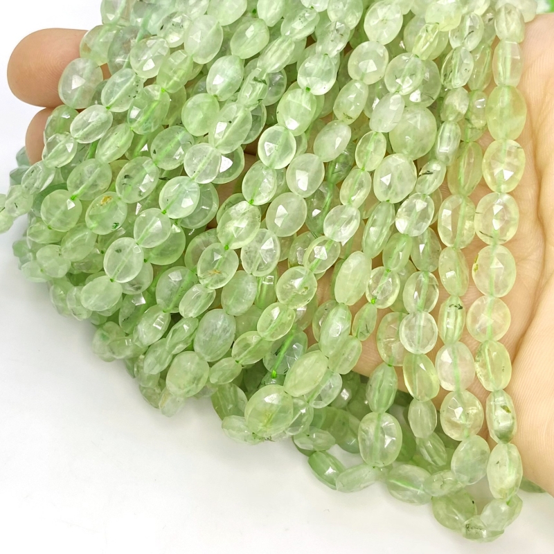 Prehnite 6-10mm Faceted Oval Shape A Grade Gemstone Beads Strand - Total 1 Strand of 14 Inch.