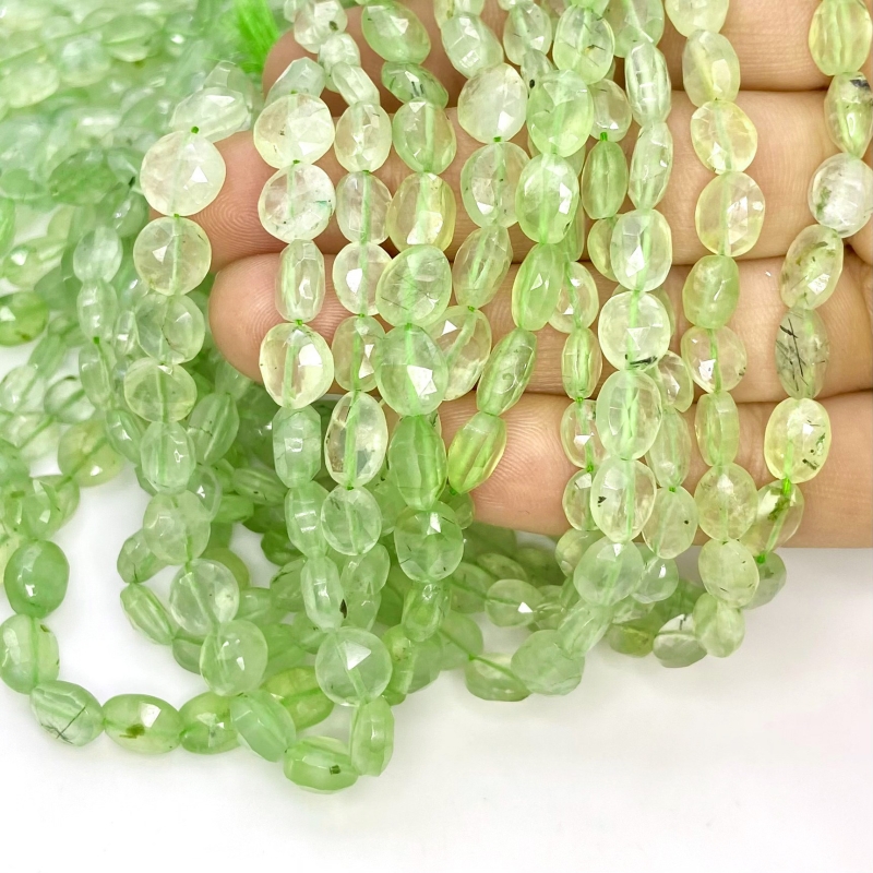 Prehnite 6-10mm Faceted Oval Shape A Grade Gemstone Beads Strand - Total 1 Strand of 14 Inch.
