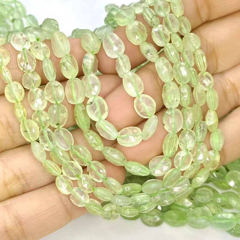 Prehnite 6-10mm Faceted Oval Shape A Grade Gemstone Beads Strand - Total 1 Strand of 14 Inch.