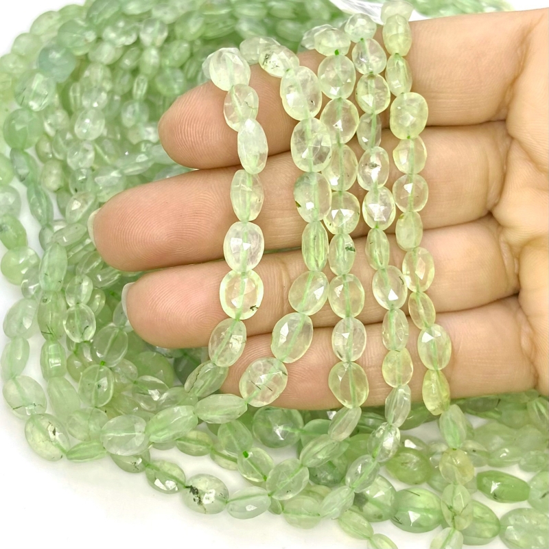 Prehnite 6-10mm Faceted Oval Shape A Grade Gemstone Beads Strand - Total 1 Strand of 14 Inch.