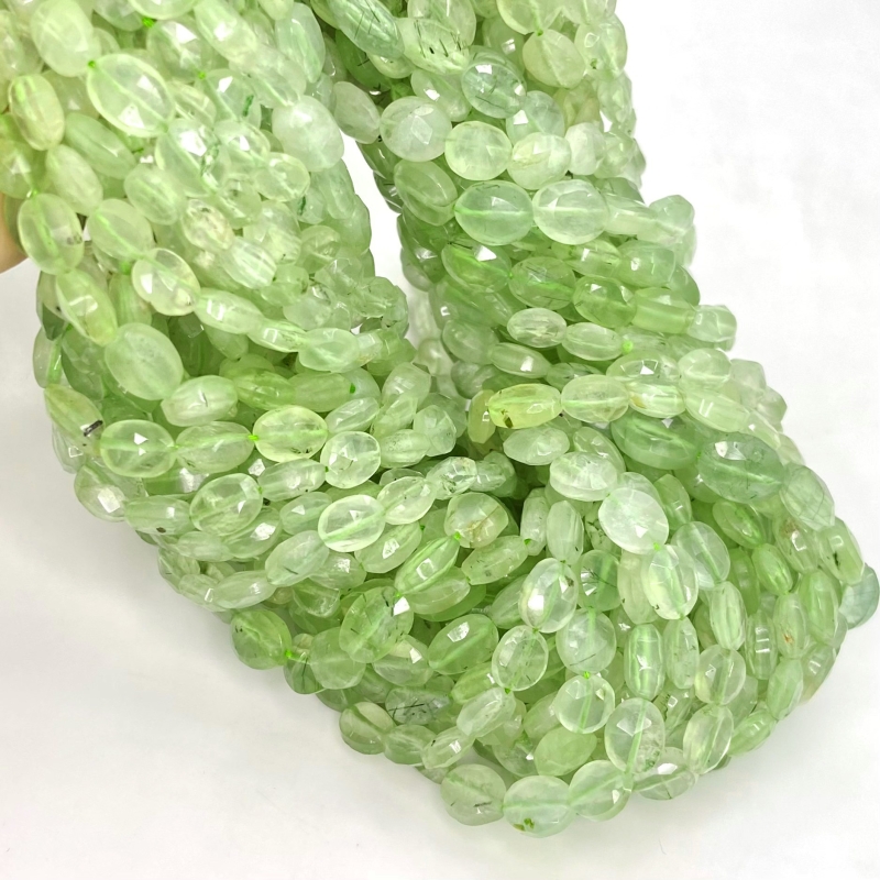 Prehnite 6-10mm Faceted Oval Shape A Grade Gemstone Beads Strand - Total 1 Strand of 14 Inch.
