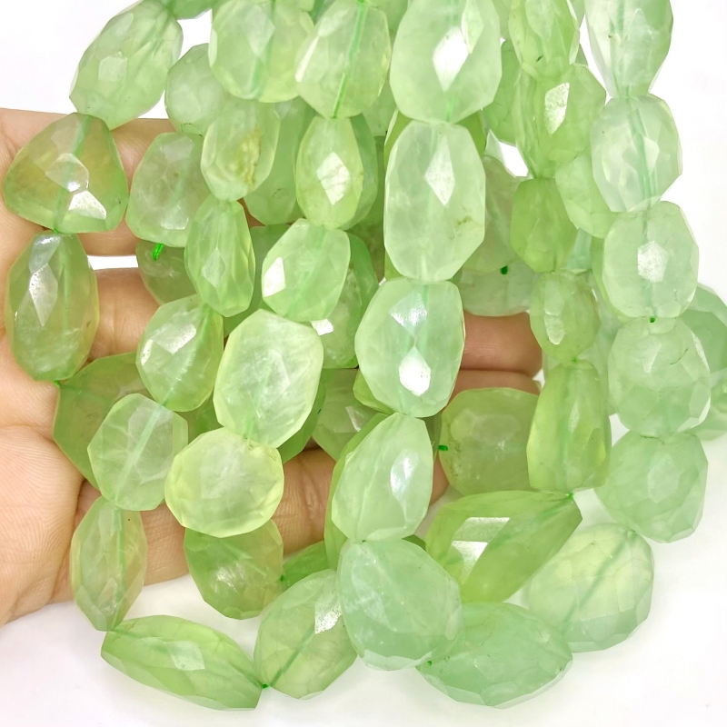 Prehnite 19-24mm Faceted Nugget Shape A+ Grade Gemstone Beads Strand - Total 1 Strand of 16 Inch.
