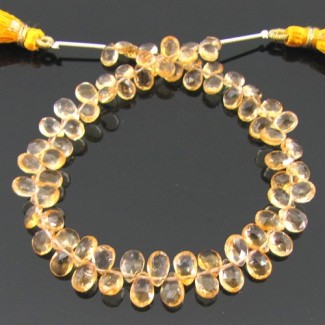 Citrine Briolette Pear Shape AA Grade Gemstone Beads Strand - 6-7mm - 8 Inch - 1 Strand