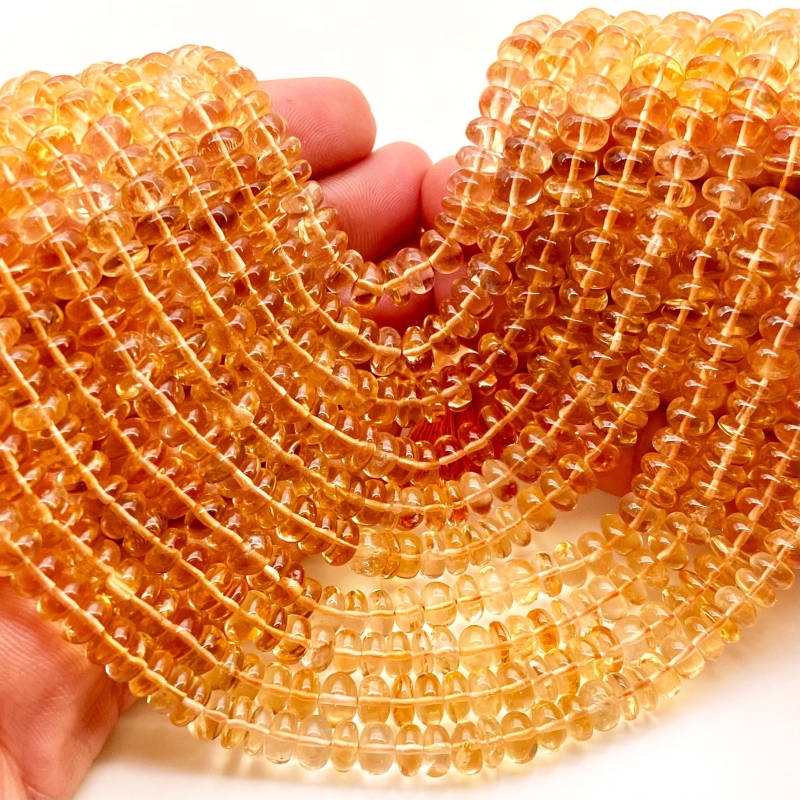 Citrine 6-7mm Smooth Rondelle Shape A+ Grade Gemstone Beads Strand - Total 1 Strand of 11 Inch.