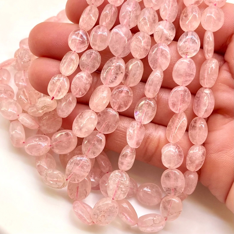 Morganite 8-13mm Smooth Oval Shape A Grade Gemstone Beads Lot - Total 7 Strands of 16 Inch.