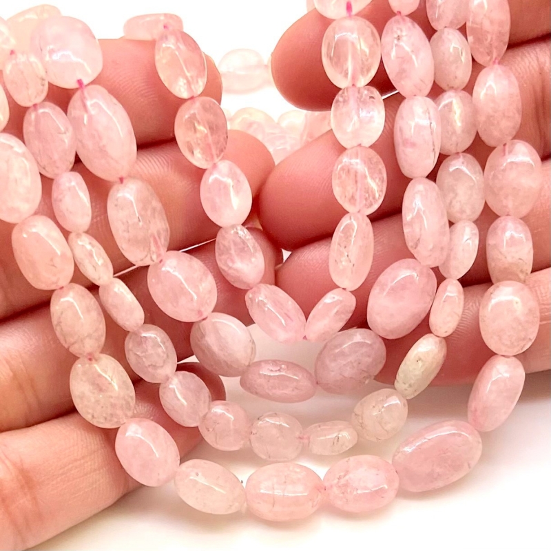 Morganite 6-11mm Smooth Oval Shape A Grade Gemstone Beads Lot - Total 4 Strands of 16 Inch.
