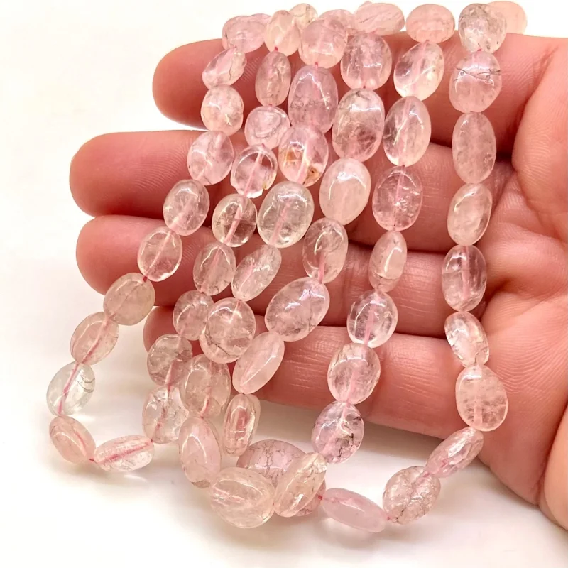 Morganite 8-12mm Smooth Oval Shape A Grade Gemstone Beads Lot - Total 4 Strands of 16 Inch.