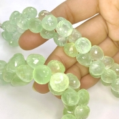 Prehnite 9-12mm Briolette Onion Shape AA+ Grade Gemstone Beads Lot - Total 2 Strands of 8 Inch.
