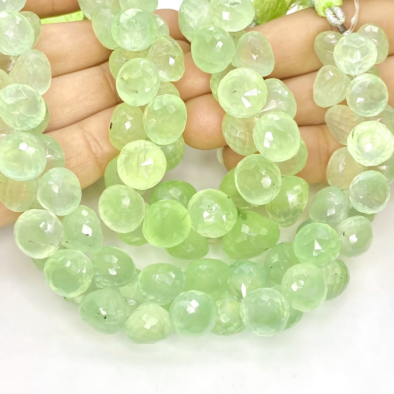 Prehnite 9-12mm Briolette Onion Shape AA+ Grade Gemstone Beads Lot - Total 2 Strands of 8 Inch.