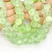 Prehnite 9-12mm Briolette Onion Shape AA+ Grade Gemstone Beads Lot - Total 2 Strands of 8 Inch.