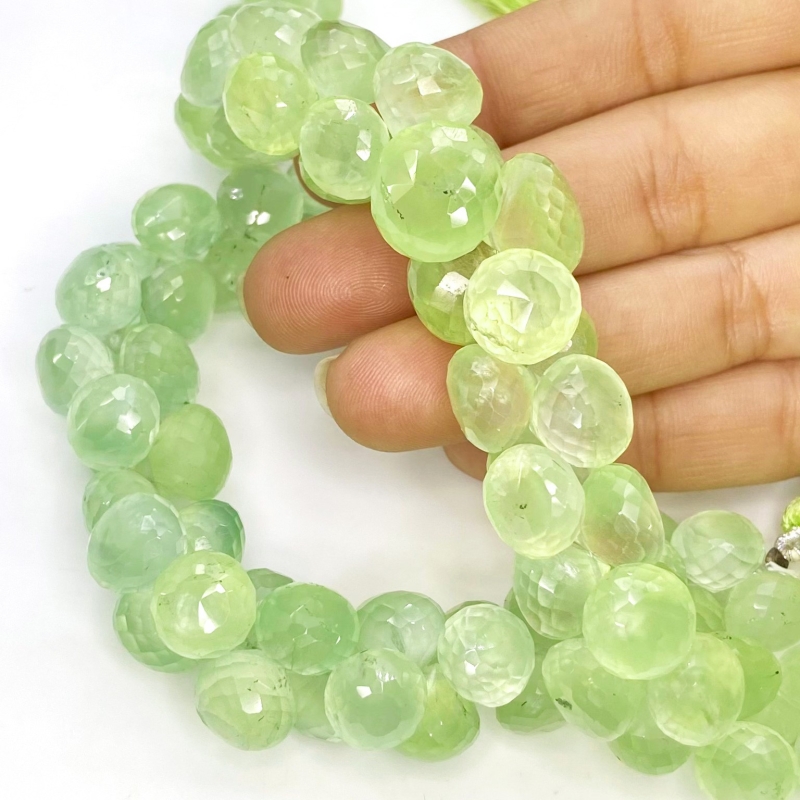 Prehnite 9-12mm Briolette Onion Shape AA+ Grade Gemstone Beads Lot - Total 2 Strands of 8 Inch.